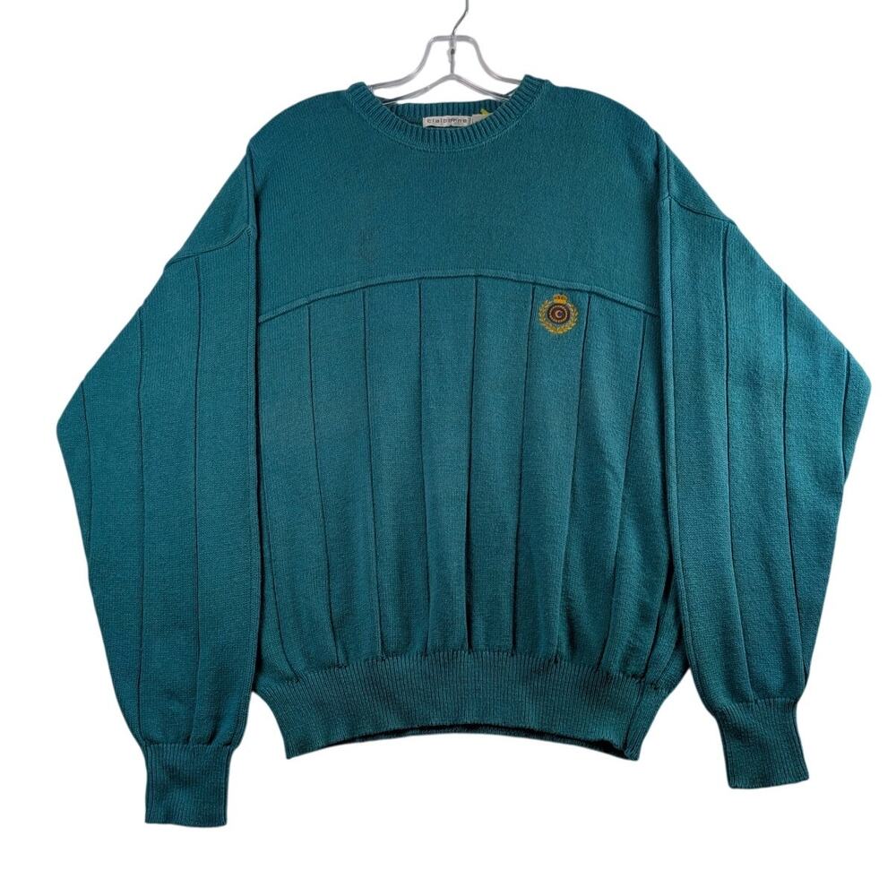 Vintage Claiborne Green Mens Medium Long Sleeve‎ Sweater Crew Neck Made in USA